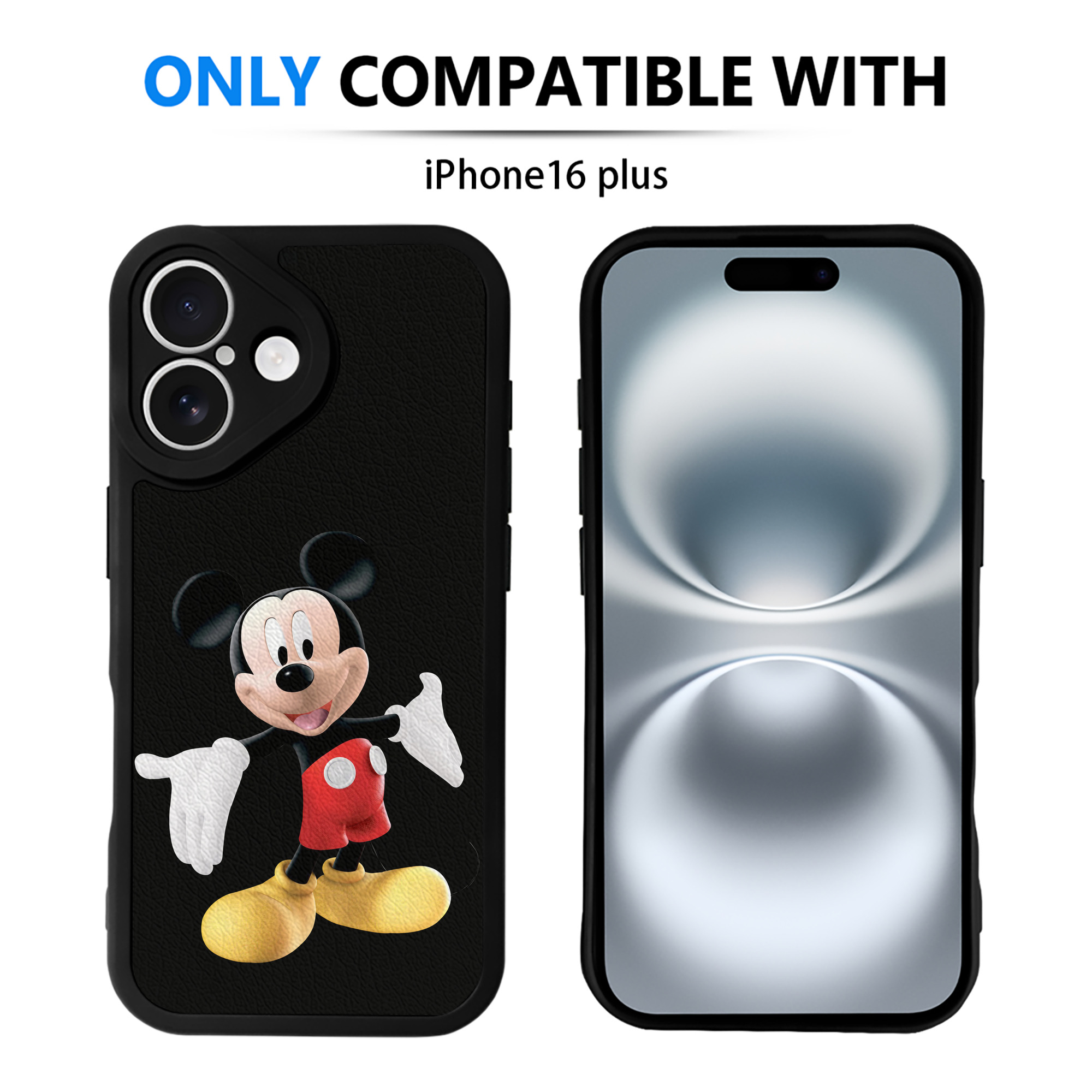 （画像用） ミッキーマウス Mickey Mouse 【iPhone 16シリーズ対応】シリコンスマホケース（レザー調） 材質：シリコン